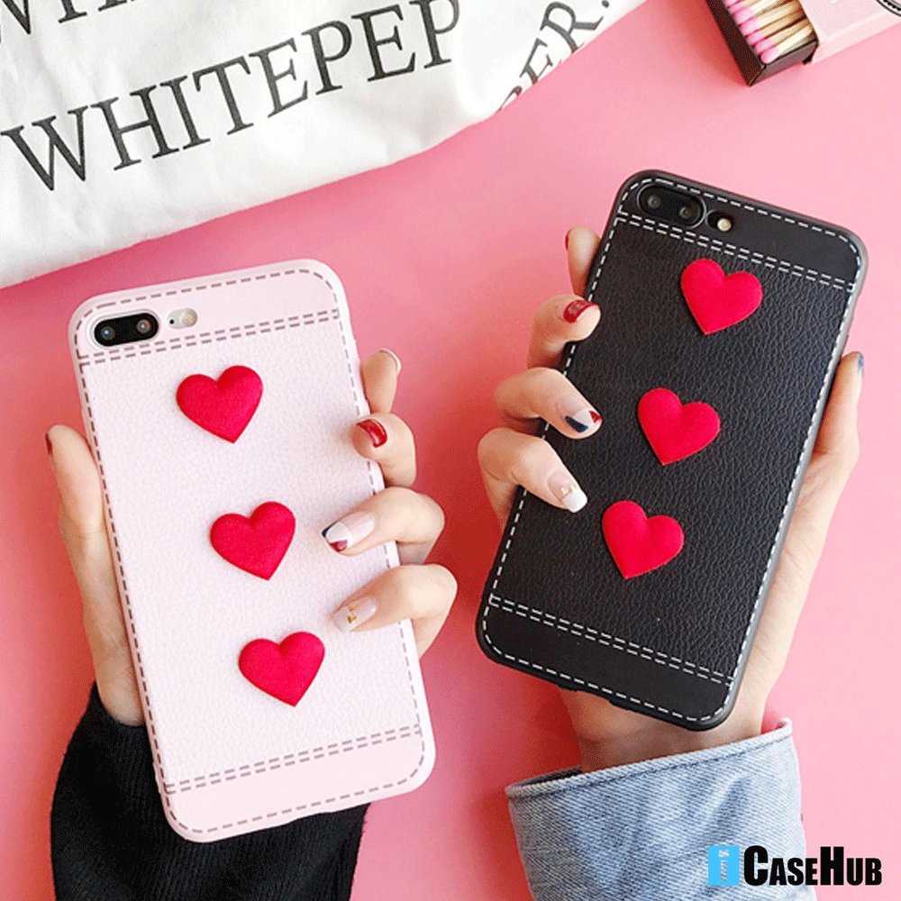 3D Love Leather Pink Red Heart iPhone Case